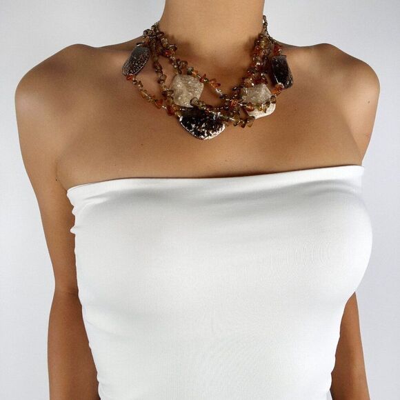 Vintage Layered Beaded Stone Necklace - Earthy Bohemian Fairy Grunge Jewelry - Picture 7 of 7